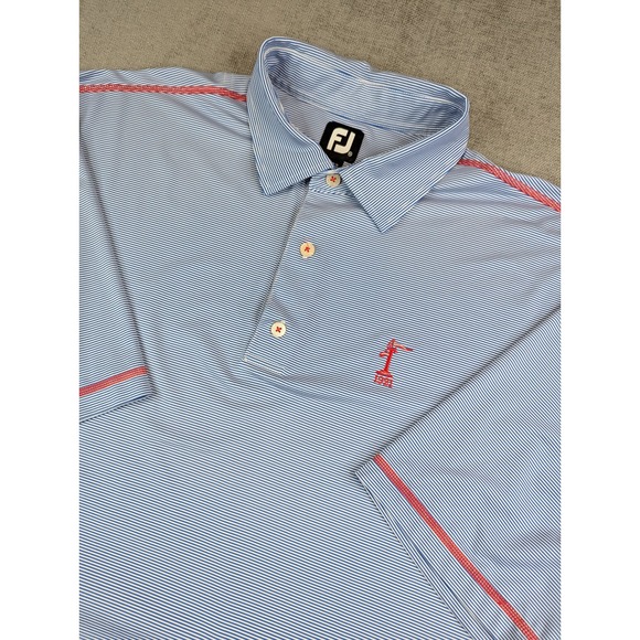 FootJoy Other - FootJoy Golf Polo Shirt Mens XXL Blue Striped Red Stitch Performance Stretch